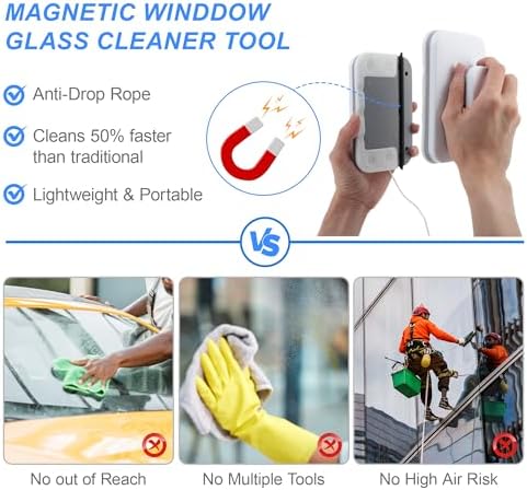 Magnetic Windshield Cleaner Tool, Double-Sided Window Cleaner Tool, Magnetic Glass Wiper for Car/High Rise/Windshield/Sidewindow/Sliding Door Glass Thickness 3-10mm/0.12-0.4inch - Image 5
