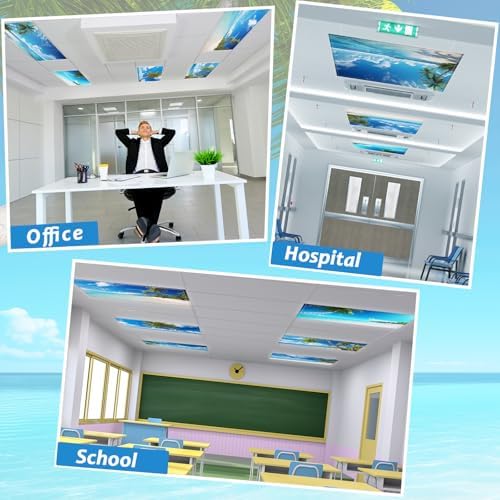 6 Pcs Fluorescent Light Covers with 60 Magnets Decorative for Classroom Ceiling Lights 4 x 2 Feet Magnetic Light Cover Filter Easy Install for Hospitals Drop Home Office Ceiling Supply(Coconut Tree) - Image 5