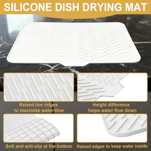 Silicone Dish Drying Mat for Kitchen Counter, 23" x 17" White-1pcs - Image 3