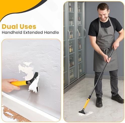 Heavy Duty Floor Scraper with 44.5” long handle, 4” Scraper Tool with 10 Replacement Metal Razor Blades, Paint Scraper for Cleaning Gum Glass Wall Tile Glue Linoleum Stove Top - Image 2