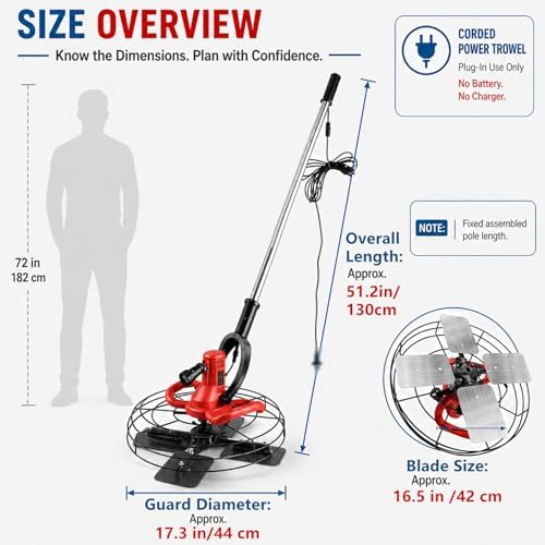 Electric Walk Behind Trowel,280-2800 RPM Adjustable,1680W Commercial Wall Smoothing Polisher,for Living Room/Bedroom Concrete Floor Leveling - Image 3