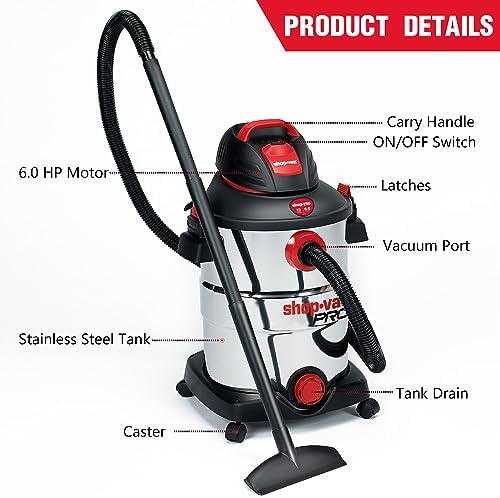 Shop-Vac 12 Gallon 6.0 Peak HP Stainless Wet/Dry Vacuum, Heavy Duty - Image 5