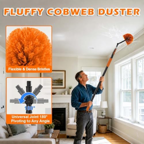Buyplus 30FT Reach Dusting Kit, Long Duster with 5-24FT Extension Pole for High Ceilings, Cobweb Duster, Microfiber Duster, Window Squeegee, Extendable Duster Cleaning Kit - Image 5