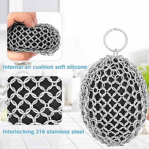 Cast Iron Scrubber Chainmail Set – 316 Stainless Steel Dish Scrub Brush for Cast Iron Skillet Pan Cleaner, Dutch Oven, Wok & Non-Stick Cookware | Dishwasher Safe – 2Pack - Image 2