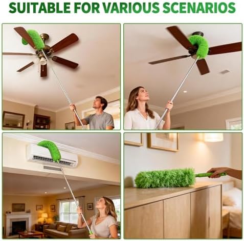 Cobweb Duster with Extension Pole, Washable Cleaning Duster Kit with 3 Duster Heads, Cobweb Duster, Corner Brush, Aluminum Telescoping Pole for high Ceiling Fan，Spider Web Brush with Extension Pole - Image 5