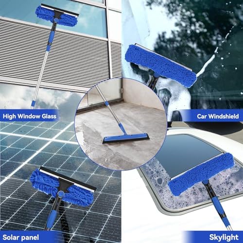 Window Squeegee Tool with Extension Pole: 20+ Feet Microfiber Scrubber Window Cleaning Kit for Rv Truck Bus Car Windshield - 3 to 14 Ft Spliceable Extendable Long Duster for High Outside Solar Panel - Image 5