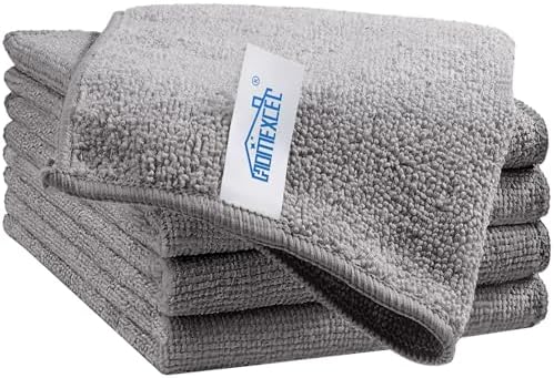 HOMEXCEL Grey Cleaning Rags 5 Pack, Highly Absorbent Microfiber Cleaning Cloth for Kitchen, Lint Free, Scratch-Free, Reusable Microfiber Towels for House, Window and Glass, Cars, 11.5 X11.5 inch by HOMEXCEL