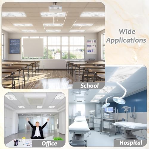 8 Pcs Fluorescent Light Covers with 80 Magnets Decorative for Classroom Ceiling Lights 4 x 2 Feet Magnetic Light Cover Filter Easy Install for Office Hospitals Drop Home Ceiling Supplies (Marble) - Image 4