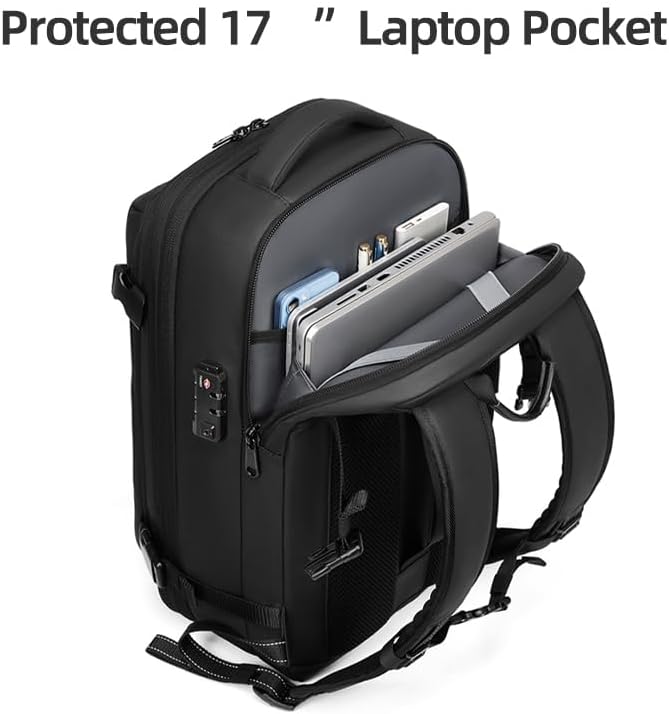 Men Travel Backpack vacuum compression Laptop Backpack Large Capacity Backpack 17 inch Extended Hiking Business backpack (black) - Image 7