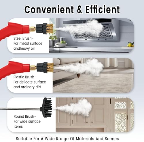 Steam Cleaner, Portable Pressurized Steamer for Cleaning with 14pcs Accessories, 6-Level Adjustable and 15s Heat-Up, Handheld Steam Cleaner for Home, Tile, Dirt, Grout, Grease, Car Detailing (5-Red) - Image 4