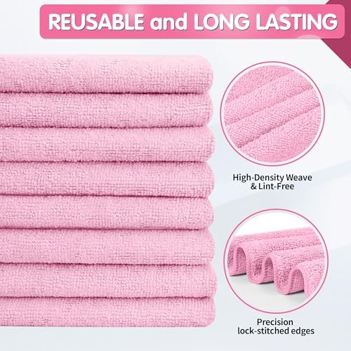 FIXSMITH Pink Microfiber Cleaning Cloth -Pack of 12, Highly Absorbent Cleaning Rags, 16"X12" All Purpose Cleaning Towels for Housekeeping, Kitchen, Car, Lint Free and Reusable Microfiber Towels - Image 2