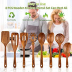Wooden Spoons for Cooking,8PCS Natural Acacia Wood Utensil Set - Image 6