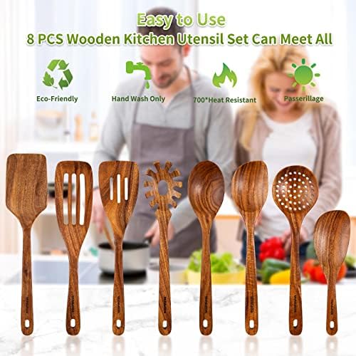 Wooden Spoons for Cooking,8PCS Natural Acacia Wood Utensil Set - Image 6