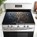 Multi-Design Stove Top Cover for Glass/Electric Stoves - 3-in-1 Heat-Resistant Protector Mat, Non-Slip Drying Rack 28"x20" (Tree of Life - Black, 28" L x 20" W) by AOHMPT