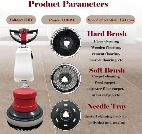 Floor Polisher Scrubber, Commercial 17" Heavy Duty Multi-functional Floor Buffer with 3.17gal Water Tank 110V - Image 2