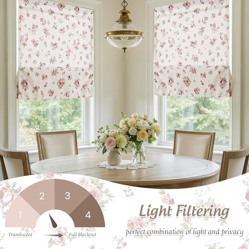 StangH Vintage Magnetic Red Floral Linen Roman Shades, W30 x L64, 1 Panel - Image 5