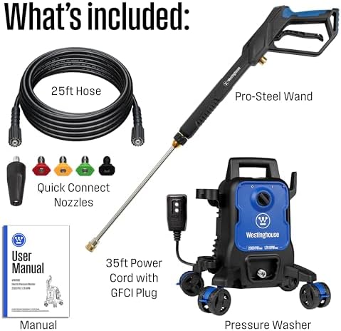 Westinghouse ePX3100 Electric Pressure Washer, 2300 Max PSI 1.76 Max GPM with Anti-Tipping Technology, Onboard Soap Tank, Pro-Style Steel Wand, 5-Nozzle Set, for Cars/Fences/Driveways/Home/Patios - Image 6