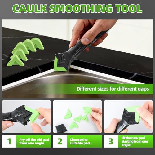 5 in 1 Silicone Caulking Tool Kit, Caulk Remover Tool with Stainless Steel Head,Caulk Finishing Tool with Different Angles,Grout Removal Tool for Kitchen Sink Washroom Floor Bathroom Toilet Caulking - Image 5
