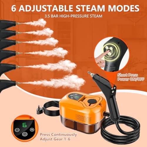 Steam Cleaner for Home, 6-Level Adjustable Portable Steamer for Cleaning with 1800ml Large Tank, 15s Heat-Up & 17 Accessories Handheld Steam Cleaner for Car Detailing,Tile, Grease, Dirt, Grout - Image 4