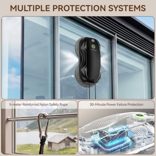 Tosima W5 Window Cleaning Robot, 6400Pa Max Adaptive Suction, Smart Window Cleaner with Triple Safety System, Intelligent Navigation, Remote Control, for All Smooth Surfaces, Black - Image 6
