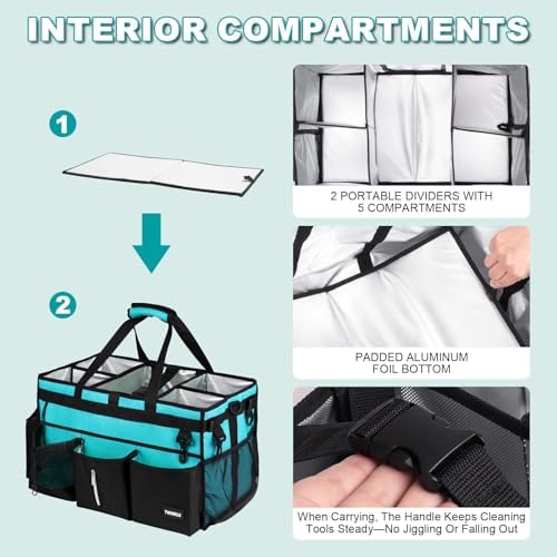 Extra-Large Wearable Cleaning Caddy With Detachable Divider,Cleaning Caddy For Cleaning Supplies Large Cleaning Supply Caddy With Adjustable Shoulder Strap & Waist Belt For Cleaners,Mint Green - Image 2