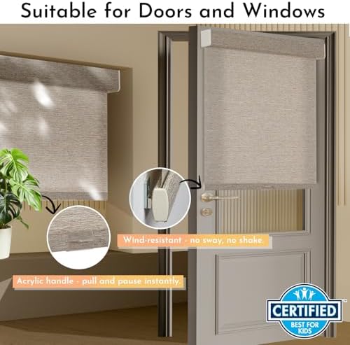Persilux Light Filtering Roller Shades for Window Blinds,Cordless,Linen Fabric,Thermal Insulated Fabric UV Protection Shades for Home,Office,Bedroom,Door,Light Filtering-Light Brown,22 1/2" W X 72" H - Image 3