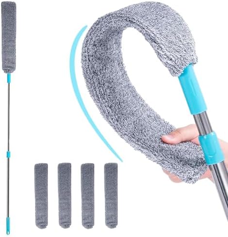 Retractable Gap Dust Cleaning Artifact, Flat Duster, with 2 Microfiber Dusting Cloths Long Handle (4 Replace Cloth) by Unknown