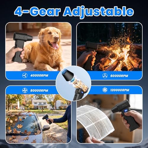 Handheld 4-Gear Powerful Electric Air Blower Dust Blower, 120000RPM Fast Charge Cordless Compressed Air Duster Cleaner Widely Used for Indoor Outdoor Vehicle Electronic Cleaning - Image 3