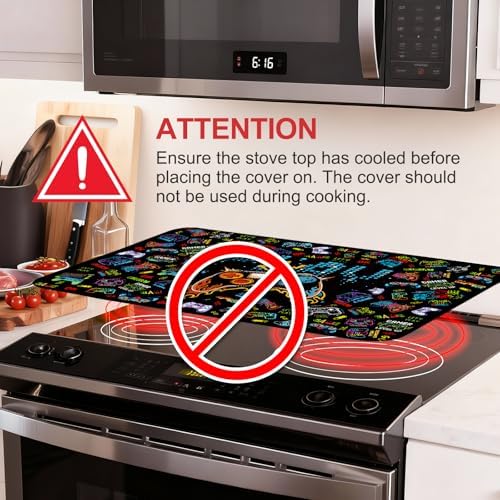 Gamer Stove Top Cover for Electric Stove 28 "x 20 ", Video Games Lover Heat Resistant Glass Top Stove Cover Protector, Glass Cooktop Covers, Kitchen Non-Slip Drying Mat Flat Electric Stove Top Covers - Image 3