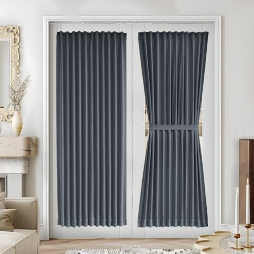 Vatge Magnetic Tape French Door Curtains - 54x72 Inch No Drill Light Filtering Panels for Double Doors, 1 Panel, W54 x L72, Grey by Vatge