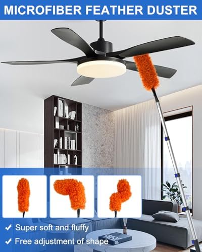 26 Foot High Reach Duster Kit with 5-20 ft Telescoping Extension Pole, High Ceiling Duster, Cobweb Duster, Window Squeegee, Feather Duster, Outdoor & Indoor Extendable Duster Cleaning Kit - Image 3