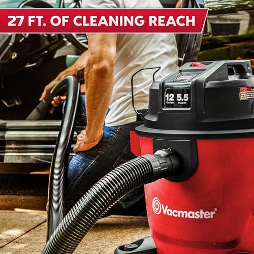 Vacmaster VJH1211PF 1101 12-Gal 5.5 Peak HP Heavy-Duty Wet/Dry Vac Red - Image 6