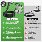 Handheld Steam Cleaner for Home, 2500W High Temperature Pressurized Machine, 1.6L Water Tank, Handle-controlled Steam Output, Portable Cleaning Steamer for Car, Bed Bugs, Furniture (Green, 16 PCS) - Image 5