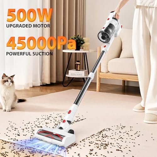 Tikom V750 Cordless Vacuum Cleaner for Home, 45000Pa/500W Stick Vacuum with LED Display, Charging Wall Dock, Anti-Tangle, Lightweight Handheld Vacuum for Pet Hair, Hard Floor, Carpet, White - Image 2