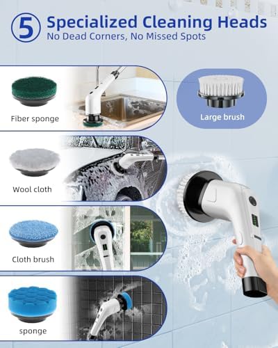 Cordless Electric Spin Scrubber with 360 RPM Power and 6 Brushes - Image 2