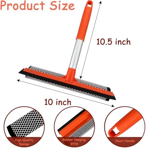 Shower Squeegee Window Squeegee Cleaner for Shower Doors Glass, 2 in 1 Window Cleaning Tool Window Scrubber Handheld Squeegee for Car Windshield with Sponge and Rubber Squeegee, Red - Image 2