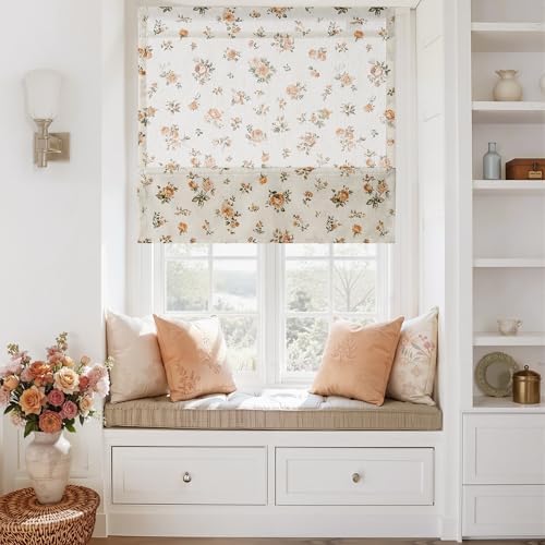 StangH Oak Yellow Cordless Linen Floral Roman Shades, W32 x L64, 1 Panel by StangH