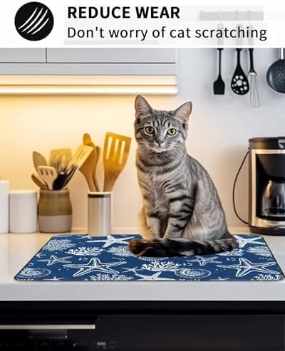 Navy Blue Coastal Stove Top Covers for Electric Stove, Summer Beach Induction Cooktop Cover Protector, Ocean Coral Starfish Conch Range Mat for Glass Top Stove, Kitchen Dish Drying Mat, 24"x21" - Image 7