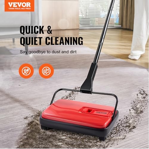 VEVOR Carpet Sweeper Manual, Floor Sweeper with 300 ml Dustbin Capacity Easy to Empty, 6.7 inch Cleaning Width for Home Office Carpets Pet Hair Dust, Red - Image 2