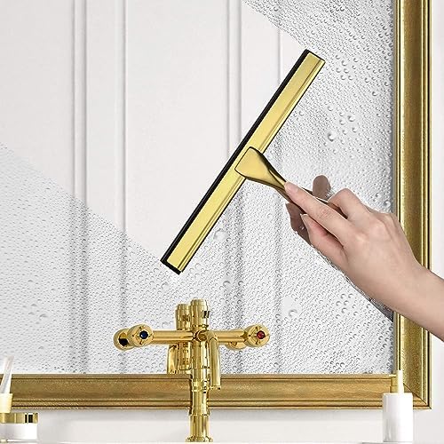 HIWARE All-Purpose Shower Squeegee for Shower Doors, Bathroom, Window and Car Glass - Brass, Stainless Steel, 12 Inches - Image 5