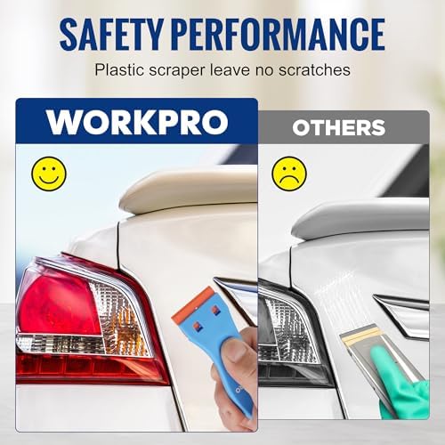WORKPRO Plastic Razor Blade Scraper Kit, 3 Scrapers with 120 Blades - Image 2