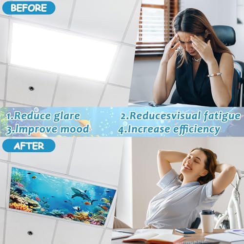 Wiooffen 6 Pcs Fluorescent Light Covers with 60 Magnets Decorative for Classroom Ceiling Light 4 x 2 Feet Magnetic Light Covers Filter Easy Install for Office Hospitals & Home (Ocean) - Image 3