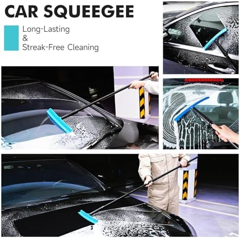 FOSHIO TPU Squeegee 10-Inch Blade with 4 Extension Poles (Extends up to 63 Inches), Anti-Slip Grip Handle Rubber Squeegee Streak-Free Cleaning for Car Windows, Shower Doors, Mirrors, Glass - Image 5