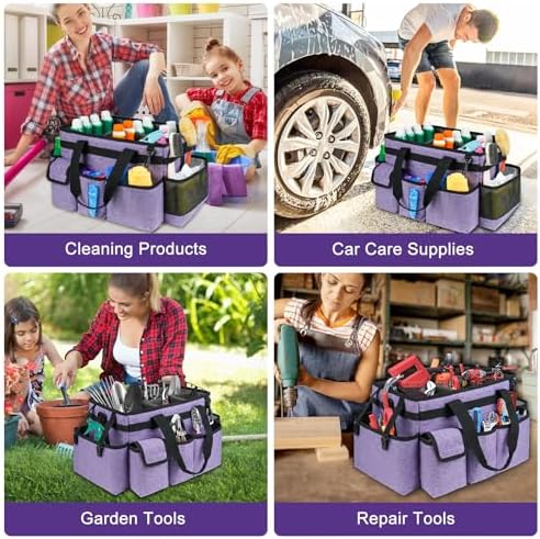 Cleaning Caddy Bag,Large Cleaning Supplies Organizer with Handle for Housekeepers,Purple - Image 6