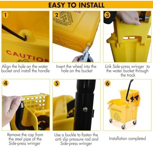 KULED Commercial Mop Bucket with 2 Mop Heads and Caution Sign, 38 Quart - Image 5