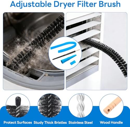 Universal Dryer Vent Cleaner Kit, Flexible Dryer Vacuum Hose Attachment and Lint Brush (Blue) - Image 6