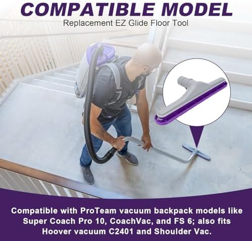 101446 EZ Glide Floor Tool for ProTeam Backpack Vacuums 10 QT & 6 QT and Hoover Commercial C2401 - 1.5″ Nut-Coupling Wand Fit — Multi-Surface Nylon Brush Head for Hard Floor & Low-Pile Carpe,14″ - Image 3