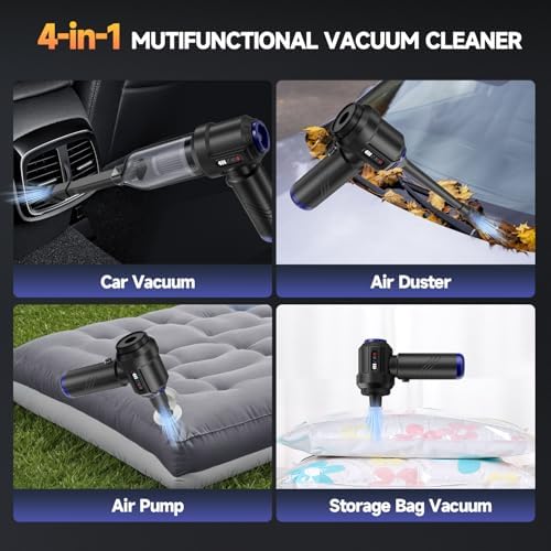 Car Vacuum Portable Cordless High Power Small Handheld Vacuum Cleaner 4-in-1 Compressed Air Duster & Air Blower & Pump Hand Held Mini Vacuum for Christmas Cars,Office,Home Cleaning - Image 3