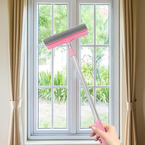 Window Cleaner Squeegee Water Absorbent Glass Door Scrubber Ergonomic Handle Cleaning Wiper for Bathroom Kitchen Balcony Home Window Cleaning Tool 33.85 in - Image 3