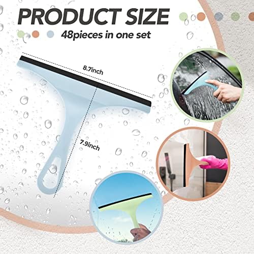 Didaey 48 Pcs Squeegee for Shower Glass Door, 8.7 Inch Silicone Shower Squeegee Small Glass Wiper Window Scrubber Household Cleaning Wiper Tool with Hanging Hole for Car Windshield, Pink, Blue, Green - Image 2